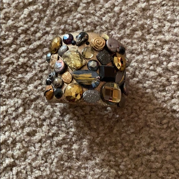 Gold leather cuff bracelet with stones & gems - Picture 3 of 4